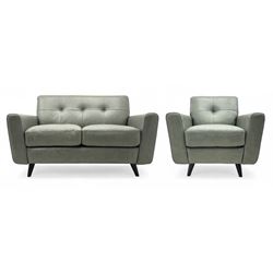 DFS - contemporary 'Camper' two seat sofa, upholstered in French grey leather with button ...