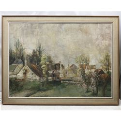 Giulio Bagnoli (Italian 1927-1978): Spring Village Scene, oil on canvas signed and dated '72, 78cm x 108cm 