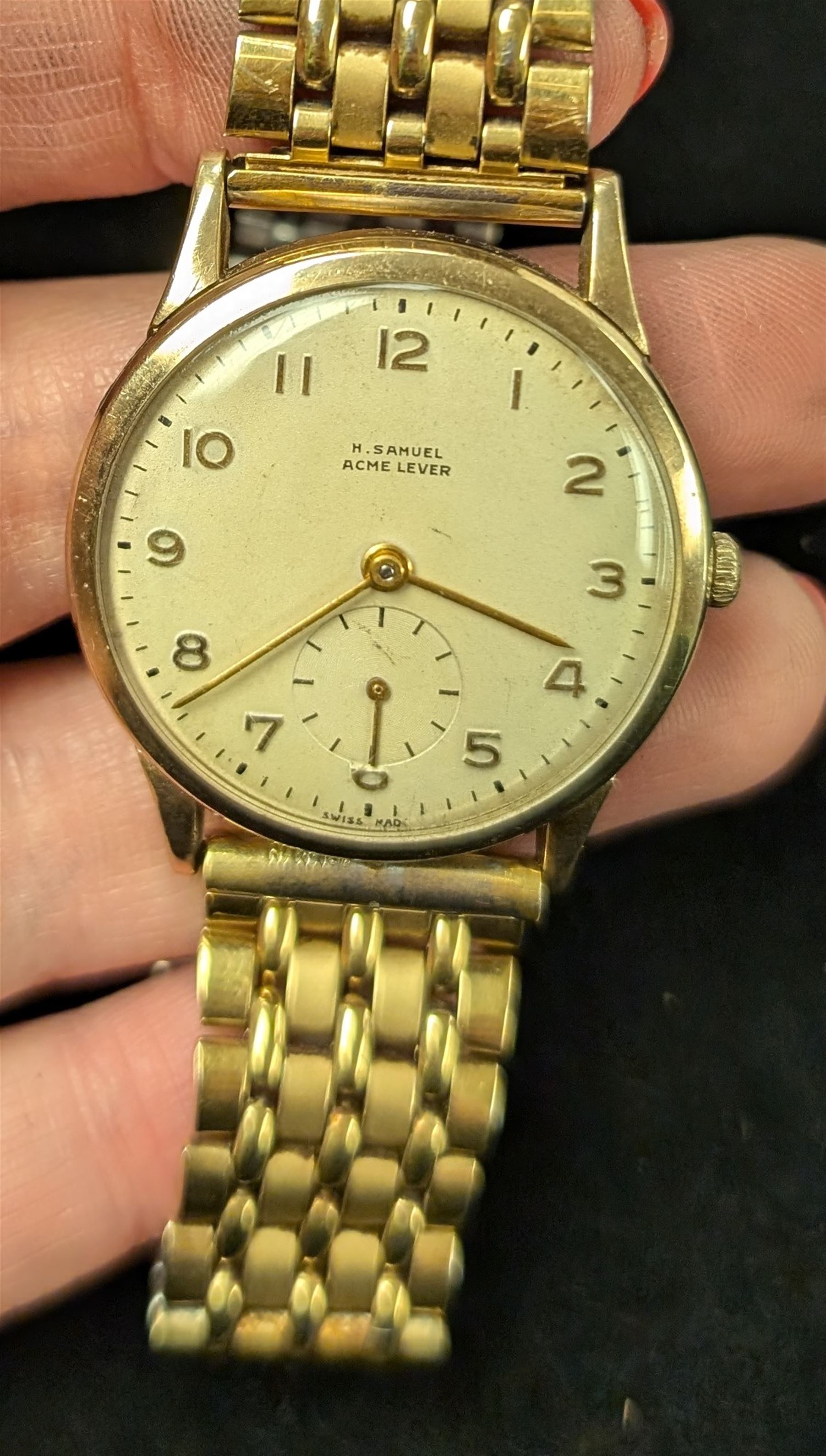 H Samuel Acme Lever gentleman's wristwatch, with a subsidiary seconds dial on a gold plated strap