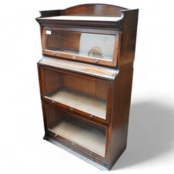 The Lebus Bookcase - early 20th century mahogany Globe Wernicke design three sectional stacking bookcase, fitted with glazed up-and-over doors 