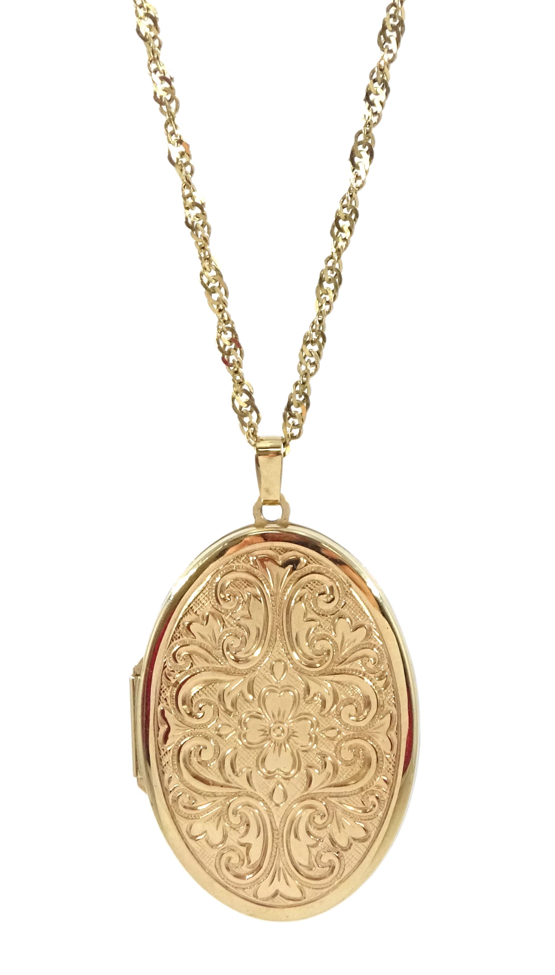 9ct gold hinged locket pendant necklace, hallmarked