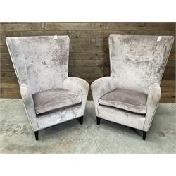 4 x Wing back armchair upholstered in silver crushed velvet fabric