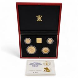 Queen Elizabeth II 1994 gold proof sovereign four coin collection, comprising half soverei...