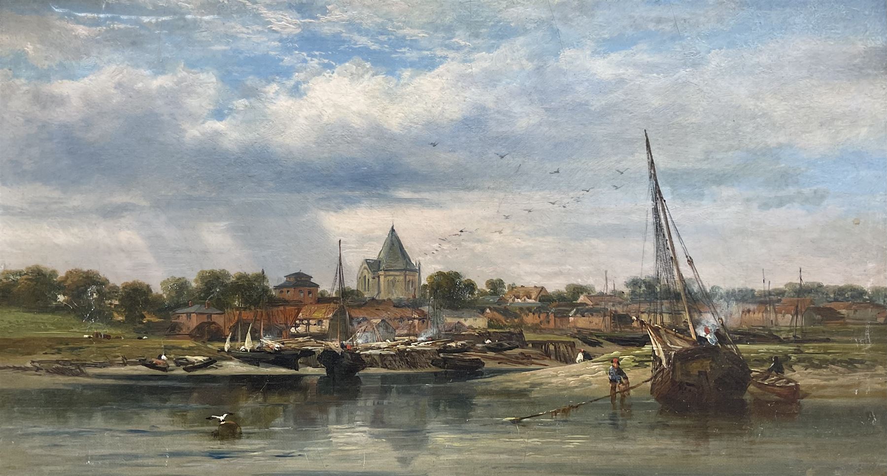 Dutch School (19th Century): Bringing in the Day's Catch, oil on canvas unsigned 23cm x 41cm 