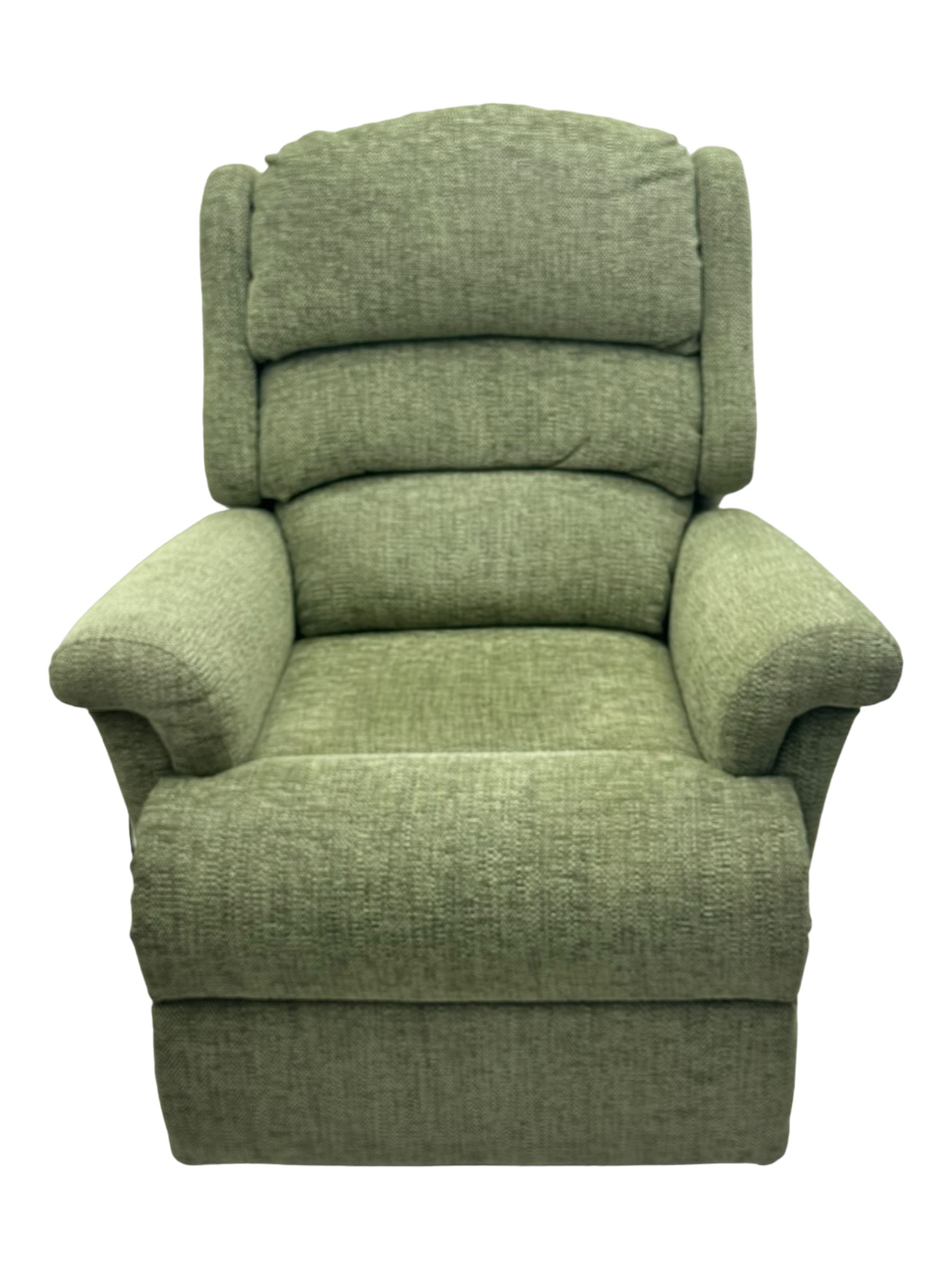 Sherborne 'Albany' dual motor electric rise and recliner armchair, in Adriatic Mint (Aquaclean) fabric, high-back with segmented cushioning, padded armrests and a built in footrest, on metal frame