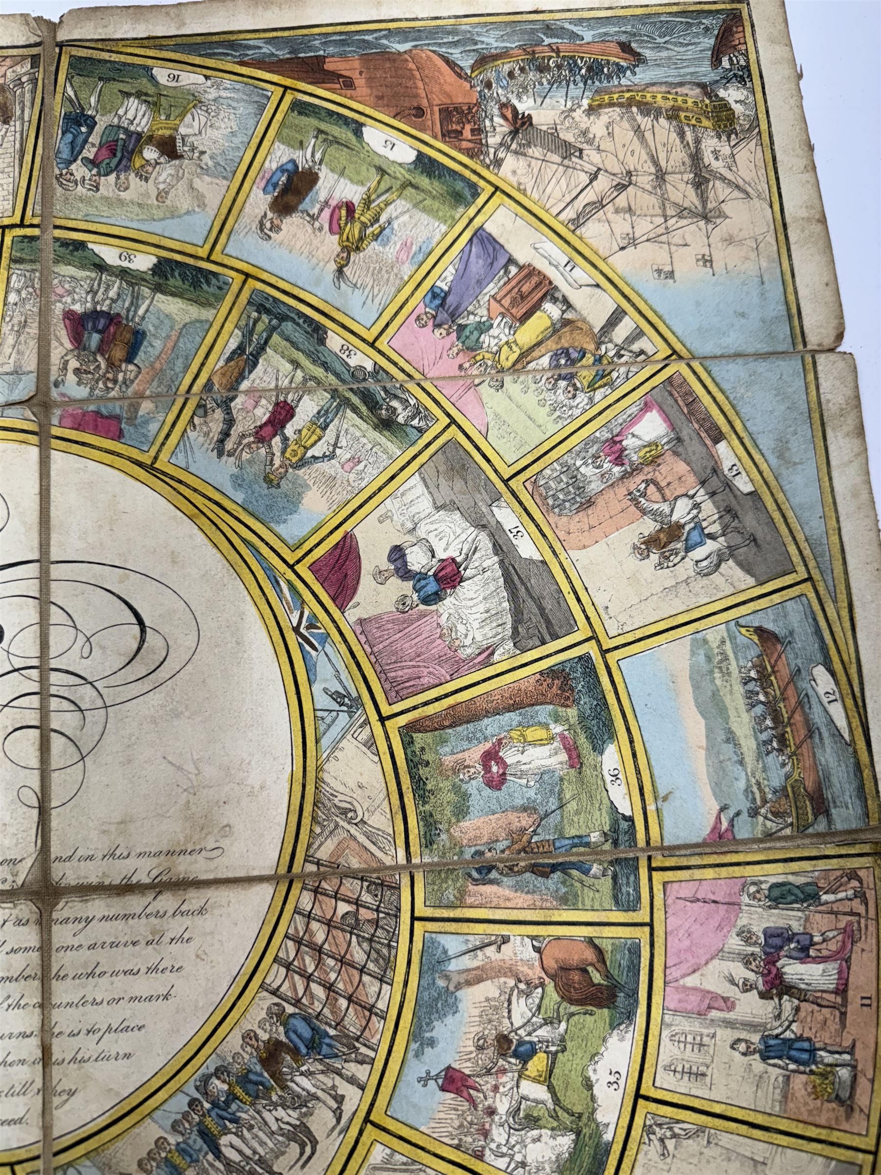 The Royal Game of British Sovereigns, Wallis (J. & E.) showing events in each reign from Egbert to George III, spiral track with 53 illustrations, the central oval filled with title and rules of the game, engraving with hand-colouring, H47cm., L62cm