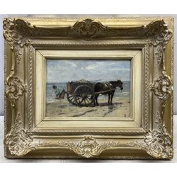 Johan Frederik Cornelis Scherrewitz (Dutch 1868-1951): The Seaweed Cart, oil on panel signed with monogram 14cm x 21cm