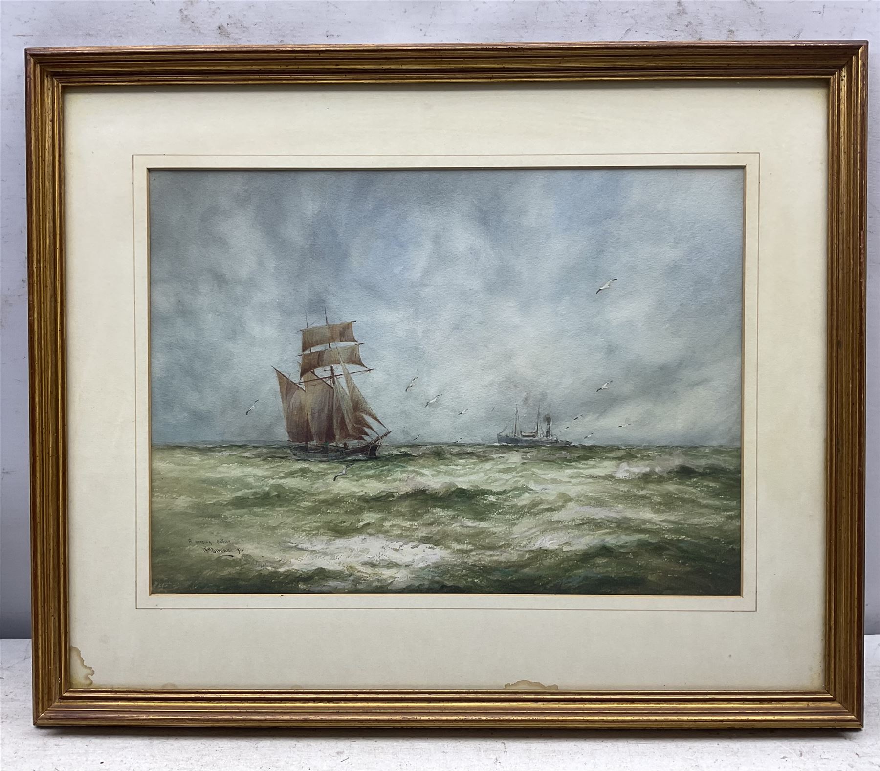 William Minshall Birchall (American 1884-1941): 'A Passing Collier', watercolour signed titled and dated 1920, 25cm x 35cm 