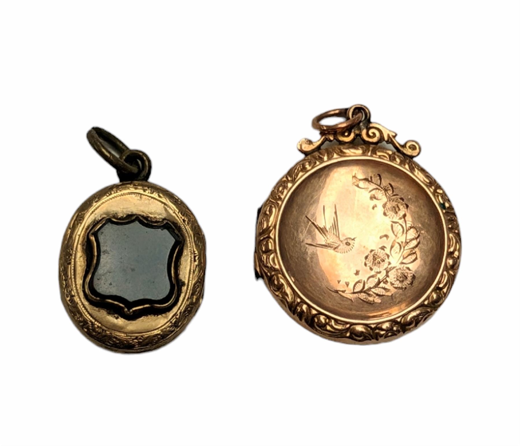 Victorian locket, 9ct gold back and front, together with gold plated locket set with bloodstone