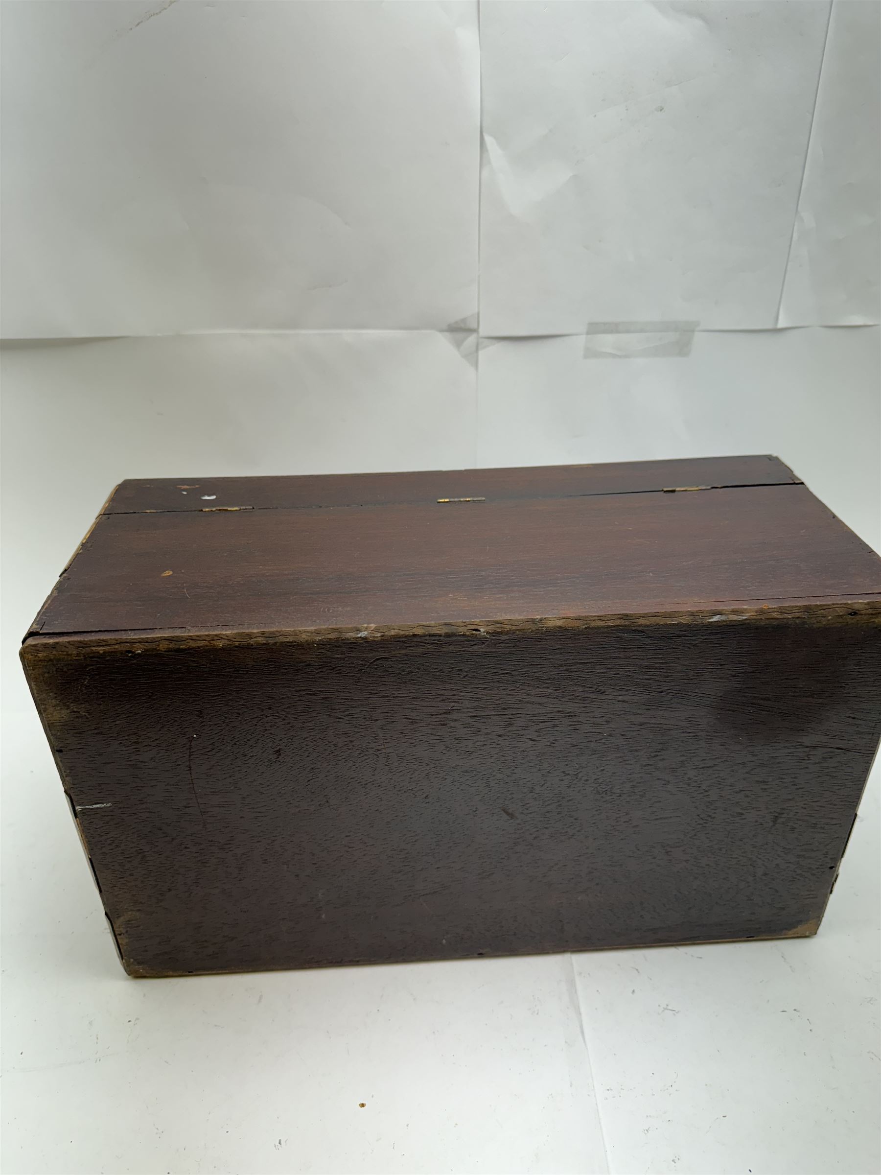 Three inlaid wooden boxes, together with an oak table top cabinet, tallest H42cm