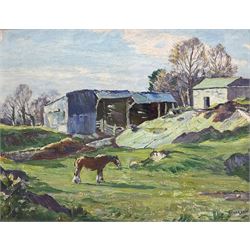 John Smith Atherton (British 1877-1943): 'Lindale' - Horses Grazing, oil on board signed, titled verso 31cm x 39cm