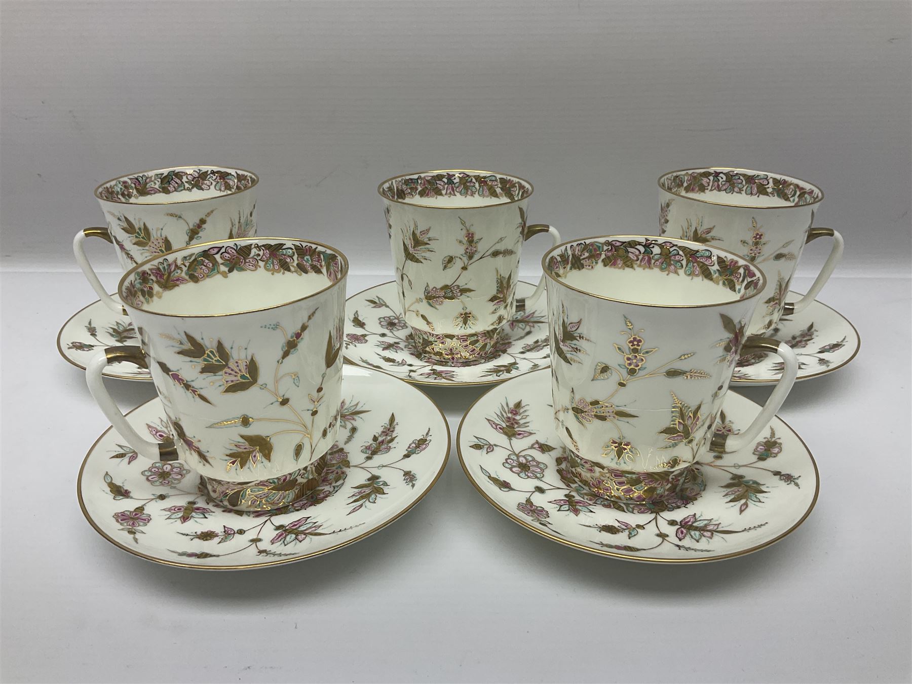 Russian Lomonosov cup and saucer set for six in Golden Branch patter