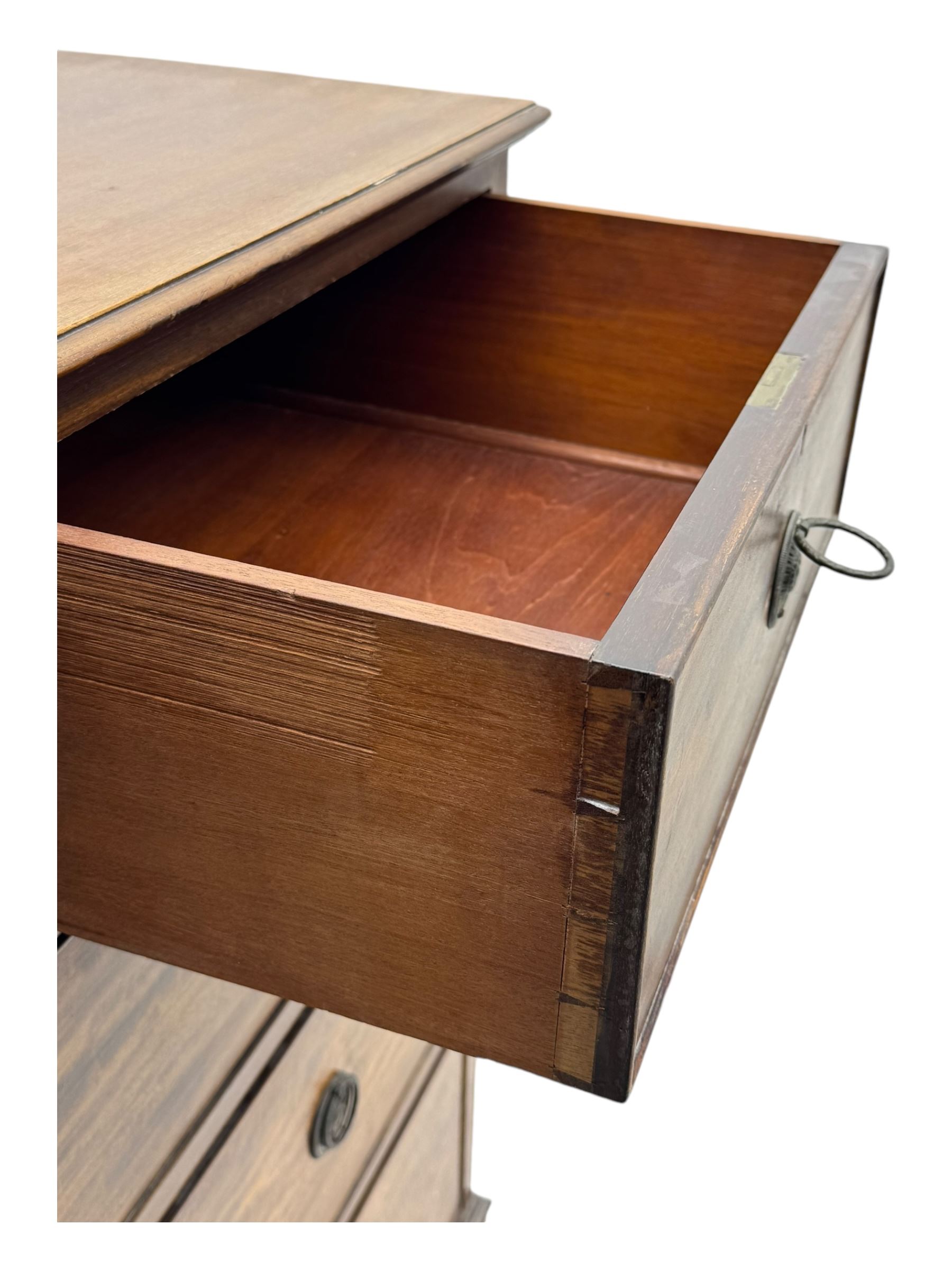 Early 20th century mahogany chest of drawers, rectangular top with moulded edge over two short and three long cockbeaded drawers, on bracket feet