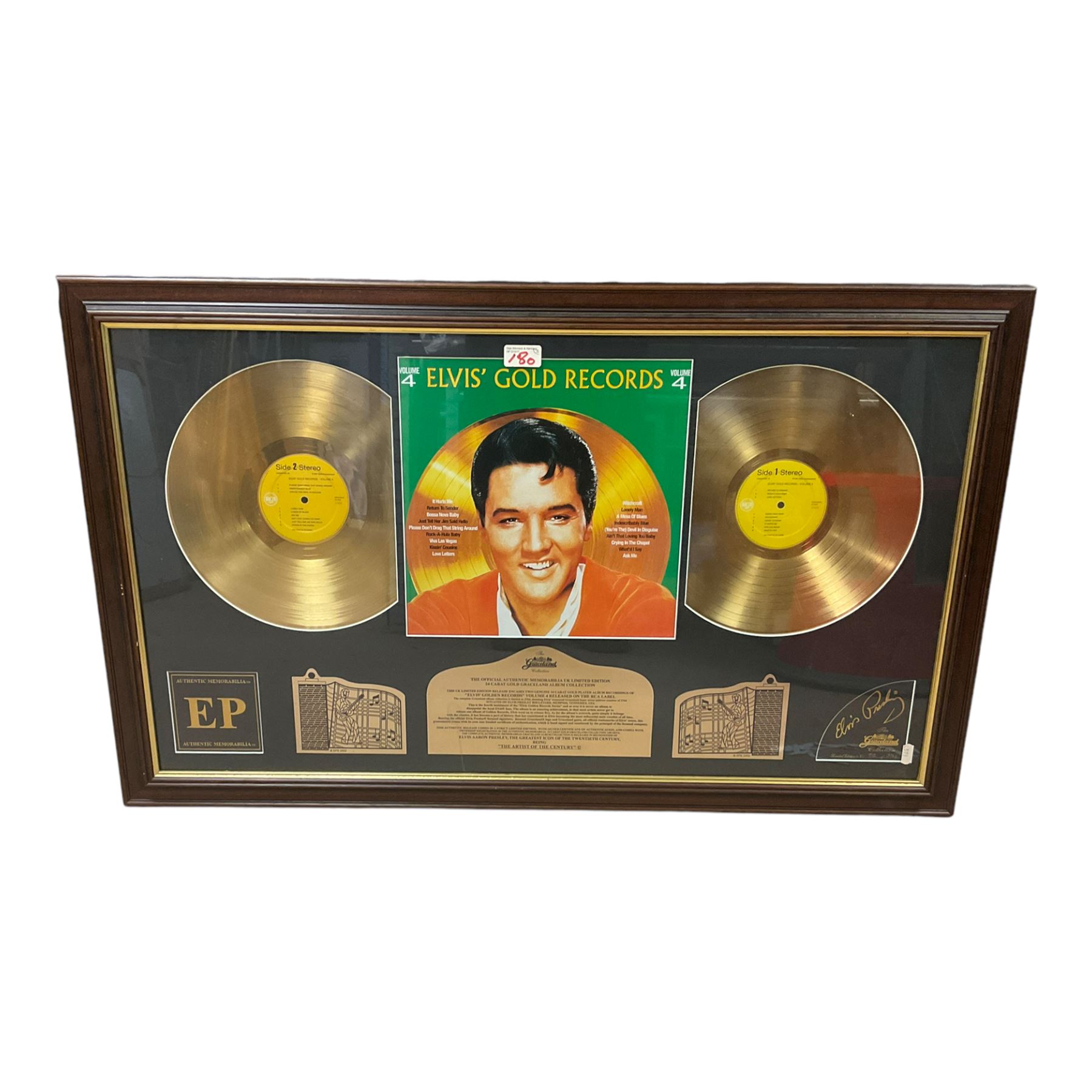 Framed Graceland collection 'Elvis' Golden Records' framed gold records together with framed 'The Early Years' large memorabilia Montage print showing some of the most iconic moments of Elvis Presley's early years, Limited edition 931/1000