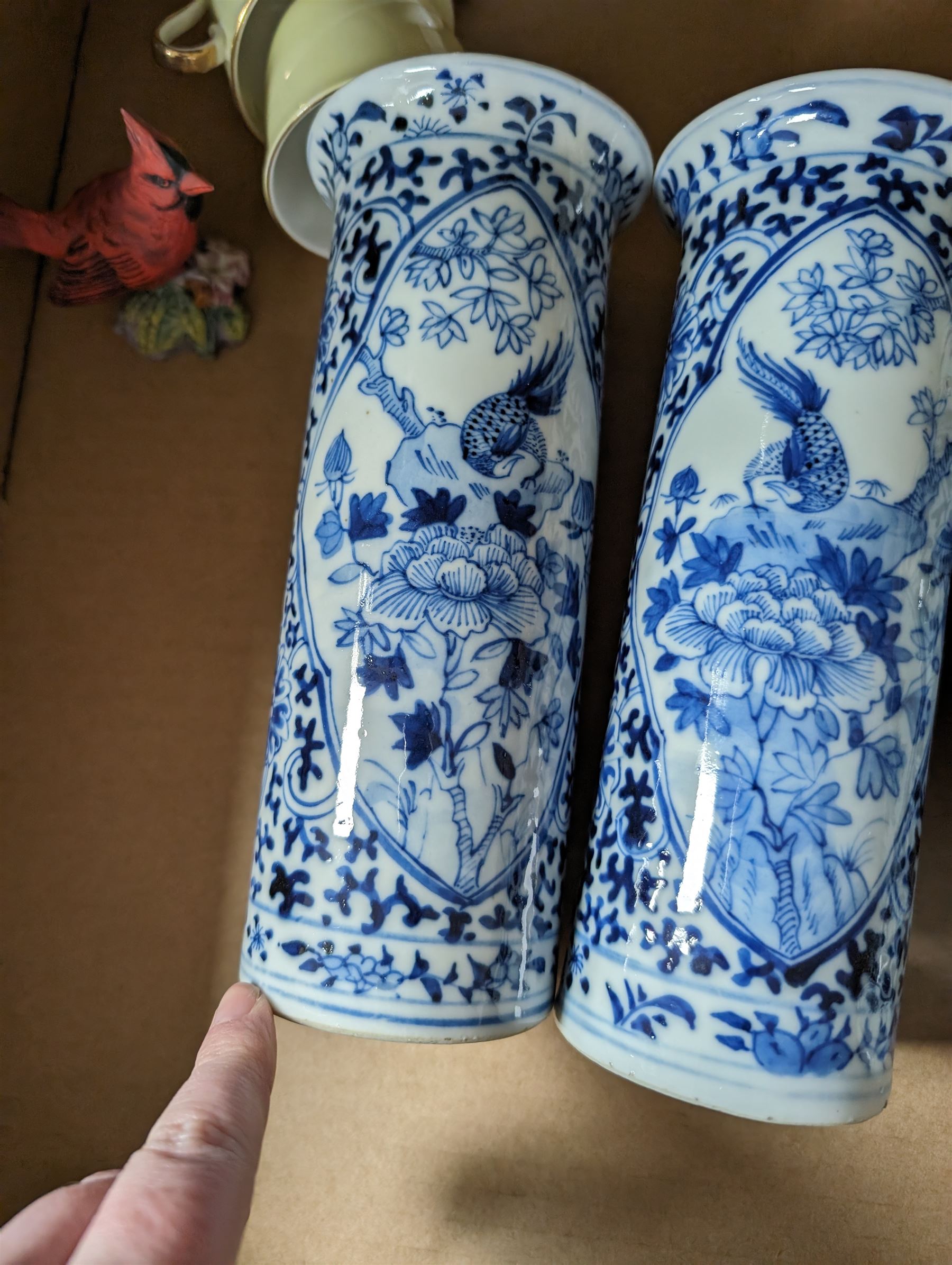 Pair of blue and white vases, together with matching vase and cover and other ceramics