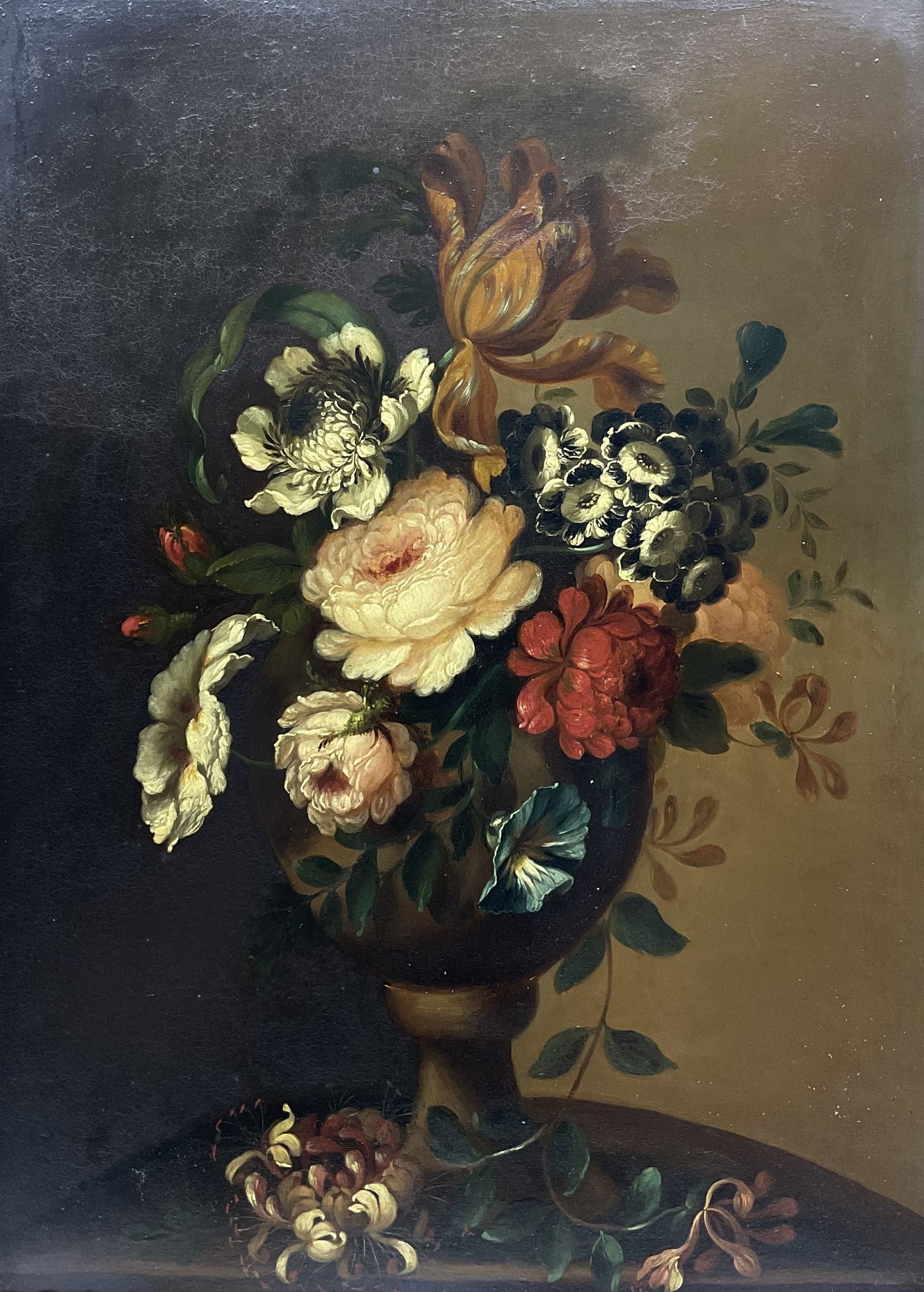 Attrib. Amos Green (British 1735-1807): Still Life of Flowers, oil on metal panel unsigned, in swept gilt frame 43cm x 31cm 