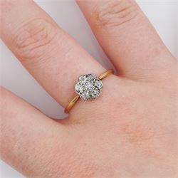 Early 20th century gold old cut diamond daisy flower head cluster ring, stamped 18ct PT, total diamond wight appro 0.35 carat