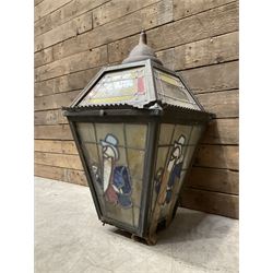 William Younger copper pub advertising lantern with stained glass panels, H75cm