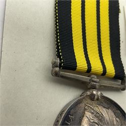 Victoria Ashantee Medal 1887-1900 awarded to W. Gray Ord. H.M.S. Encounter 73-74; with replacement ribbon but original present.