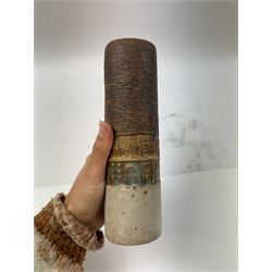 Alan Wallwork (1931-2019); a cylindrical stoneware vase with impressed symbols, incised W mark and impressed S mark, height 21cm