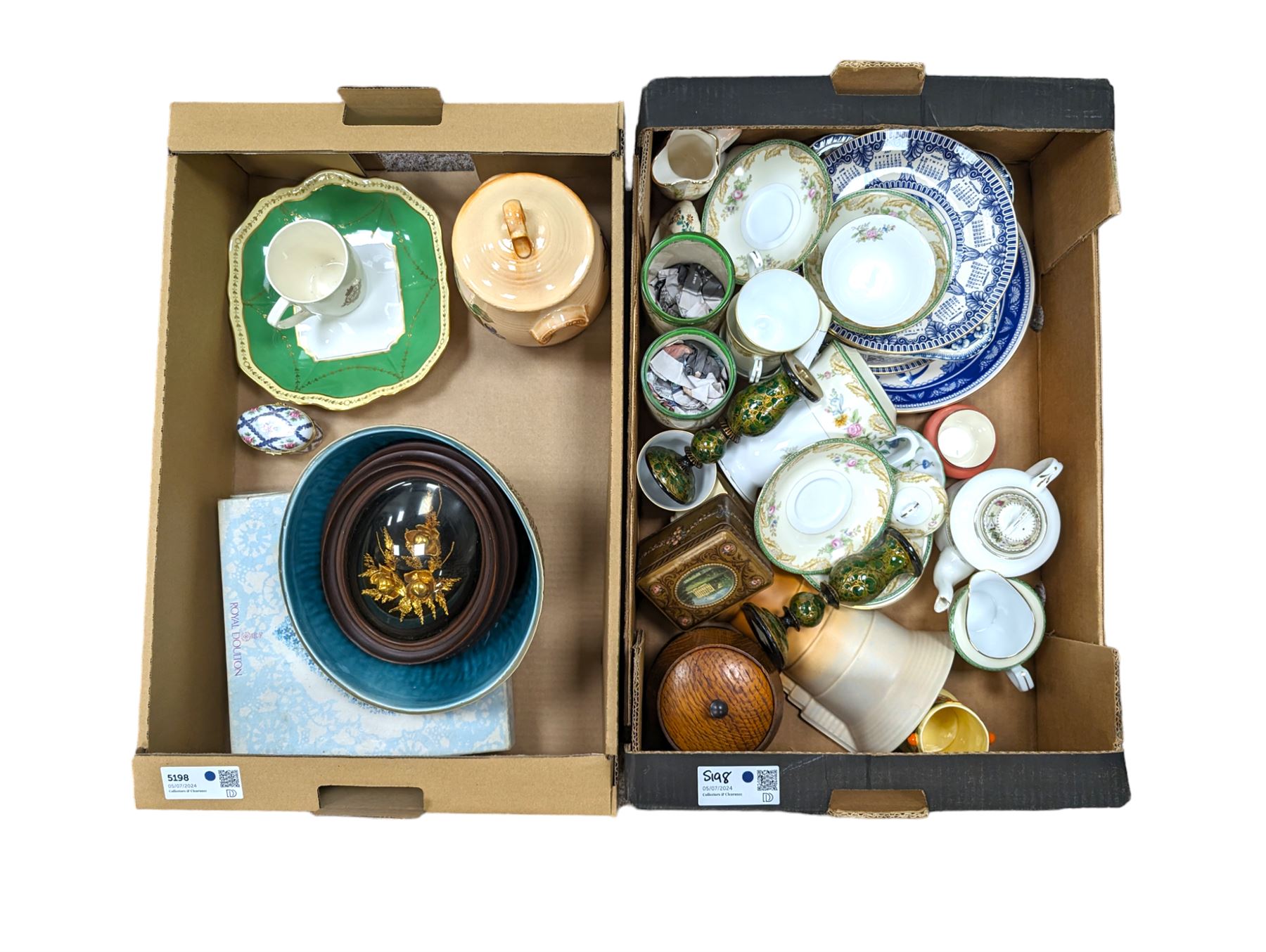 Noritake teawares, collectors plates, Art Deco wall pocket and other ceramics, in two boxes 