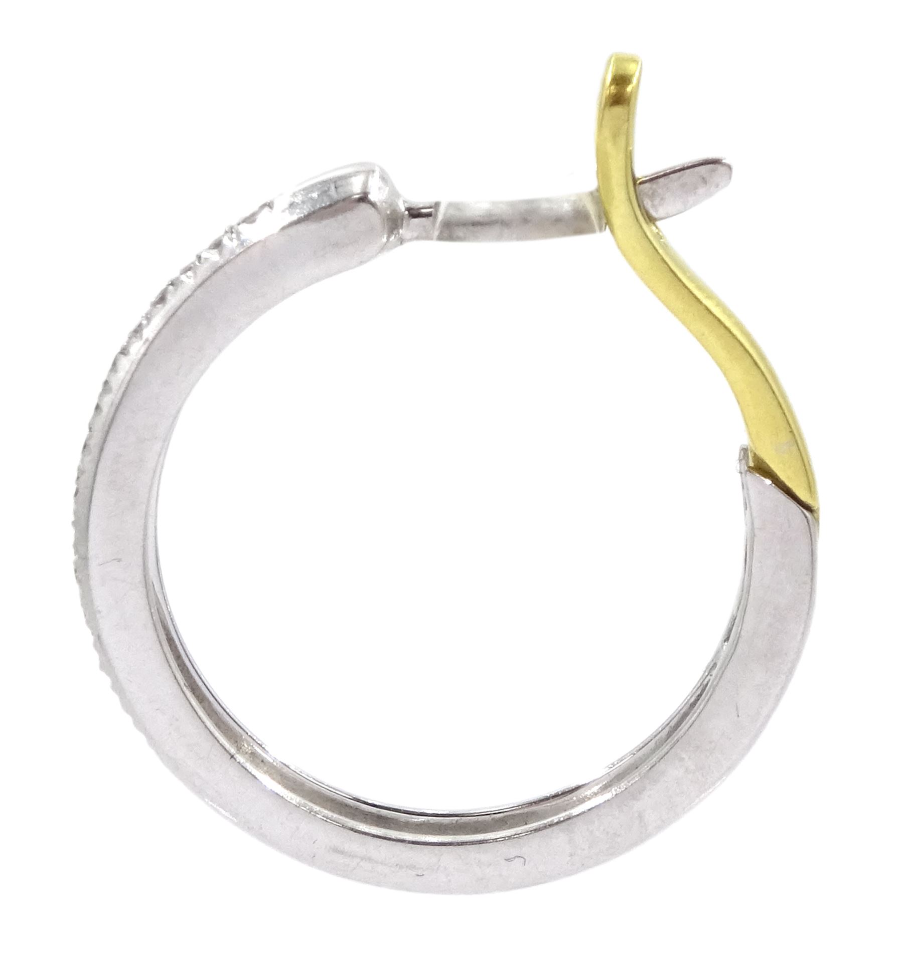 Pair of 18ct white gold diamond set hoop earrings, with yellow gold back fasteners, stamped 750