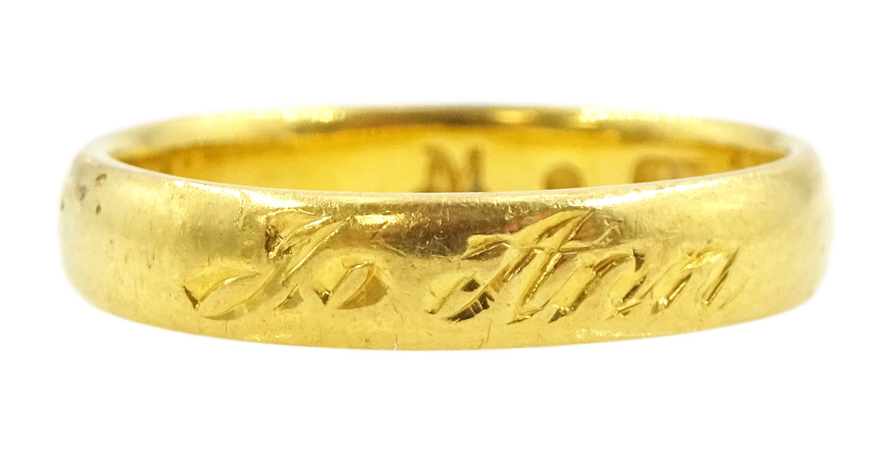 22ct gold wedding ring, engraved 'To Ann', Birmingham 1927