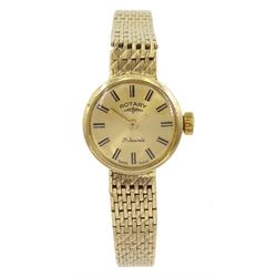 Rotary ladies 9ct gold quartz wristwatch, on integral 9ct gold bracelet, hallmarked