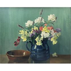 George Ayling (British 1887-1960): Still Life of Flowers in a Blue Jug, oil on board signed 50cm x 60cm 
Provenance: direct from the family of the artist 