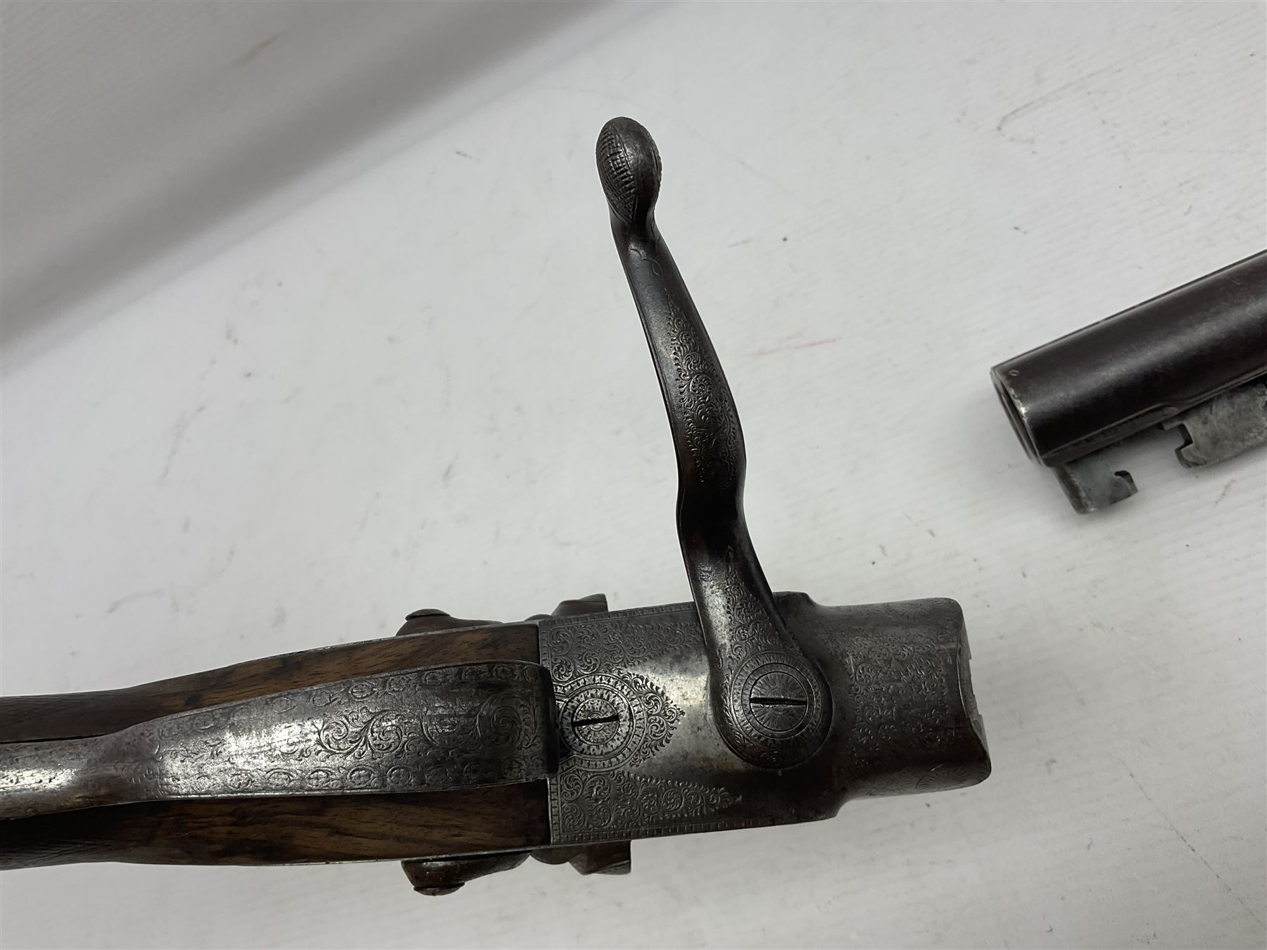 SHOTGUN CERTIFICATE REQUIRED - Purdey 12-bore side-by-side double barrel hammer shotgun, STOCK AND ACTION ONLY as barrels cut ready for sleeving, screw underlever action, serial no.616177