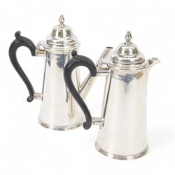 1930's silver two piece cafe au lait set, comprising coffee pot and a hot milk jug, each o...