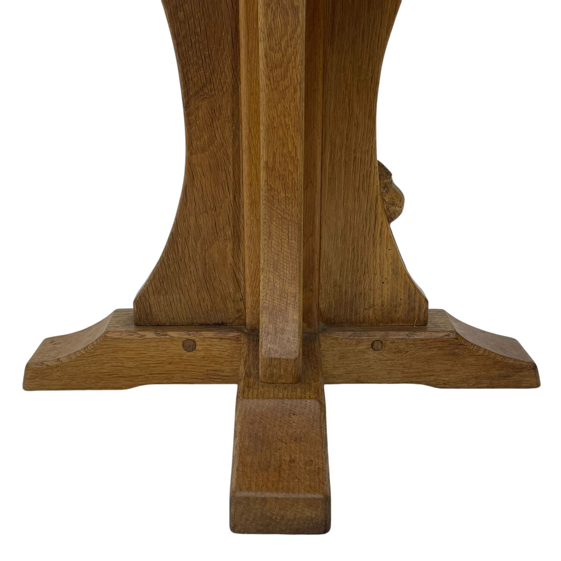 Mouseman - oak occasional table, octagonal adzed top, cruciform pedestal on sledge feet, carved with mouse signature, by the workshop of Robert Thompson, Kilburn 