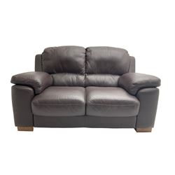 Rogers of York - pair two seat sofas, upholstered in soft brown leather