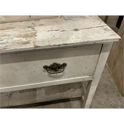 19th century rustic painted pine dressing table, raised swing mirror back over trinket drawer, base with single drawer over undertier, in white finish - THIS LOT IS TO BE COLLECTED BY APPOINTMENT FROM THE OLD BUFFER DEPOT, MELBOURNE PLACE, SOWERBY, THIRSK, YO7 1QY