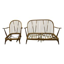 Lucian Ercolani for Ercol - beech framed settee (W135cm); beech framed easy chair (W71cm); beech and elm elbow chair (W62cm)