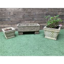 Set of three cast stone garden planters  - THIS LOT IS TO BE COLLECTED BY APPOINTMENT FROM DUGGLEBY STORAGE, GREAT HILL, EASTFIELD, SCARBOROUGH, YO11 3TX