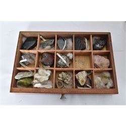 Specimen rock and mineral collector's chest, four draws containing an extensive collection of specimens, including malachite, azurite, kidney ore, whitby jet, blue john, dinarzarite etc, chest H29cm