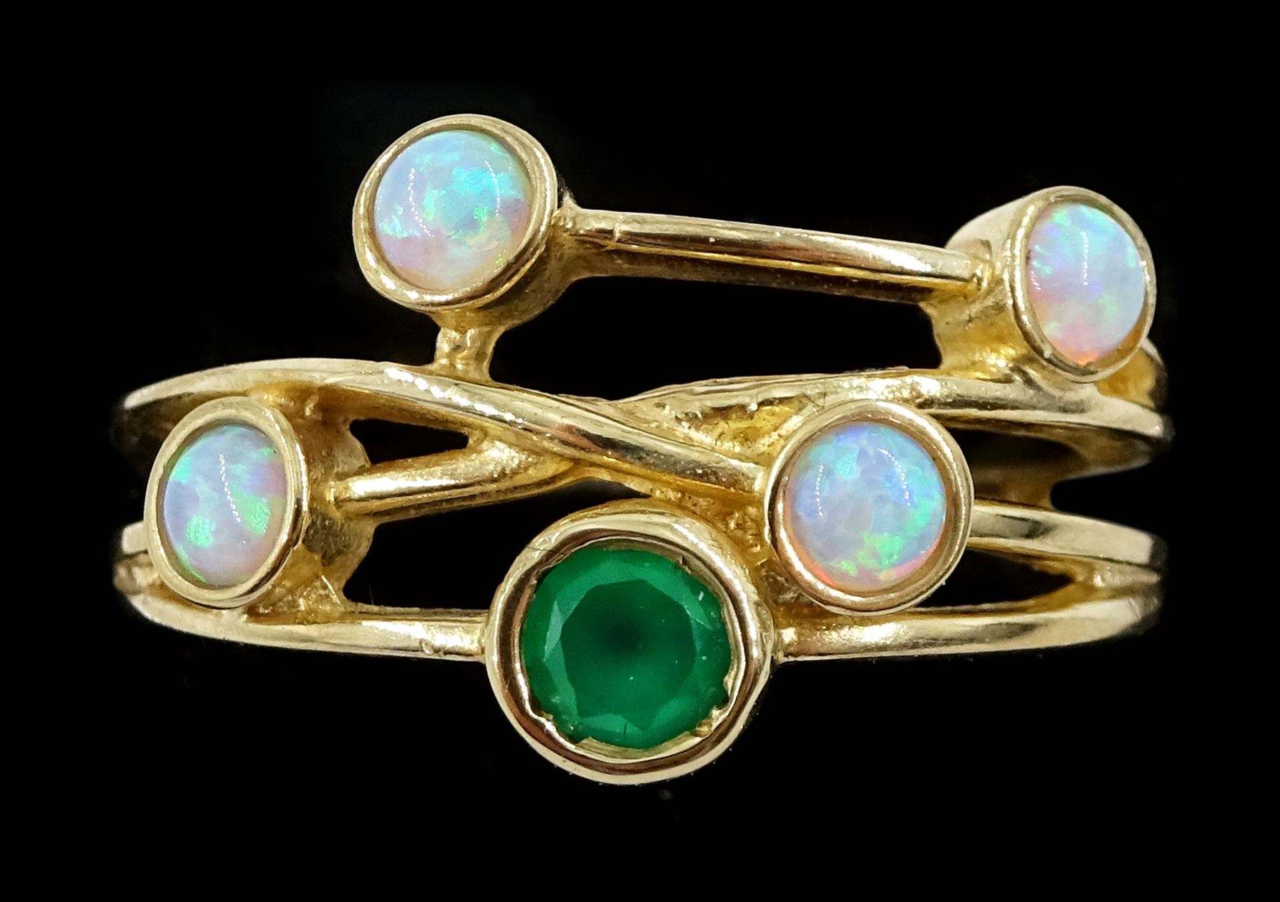 9ct gold opal and emerald ring, hallmarked