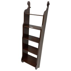 20th century walnut wall hanging shelf, shaped end supports with scrolled tops