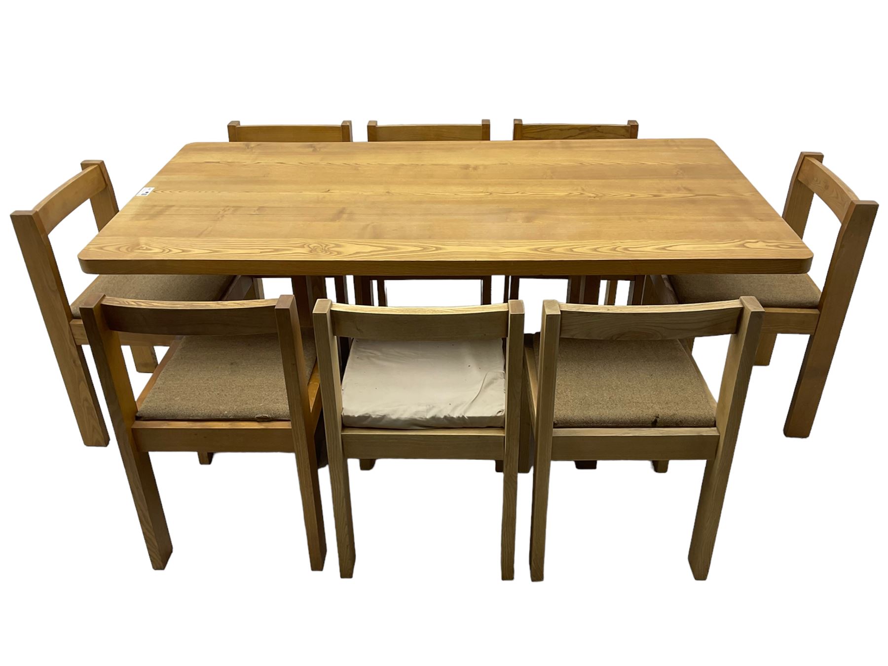 Treske of Thirsk - elm rectangular dining table (170cm x 89cm, H73cm); and set eight oak framed dining chairs