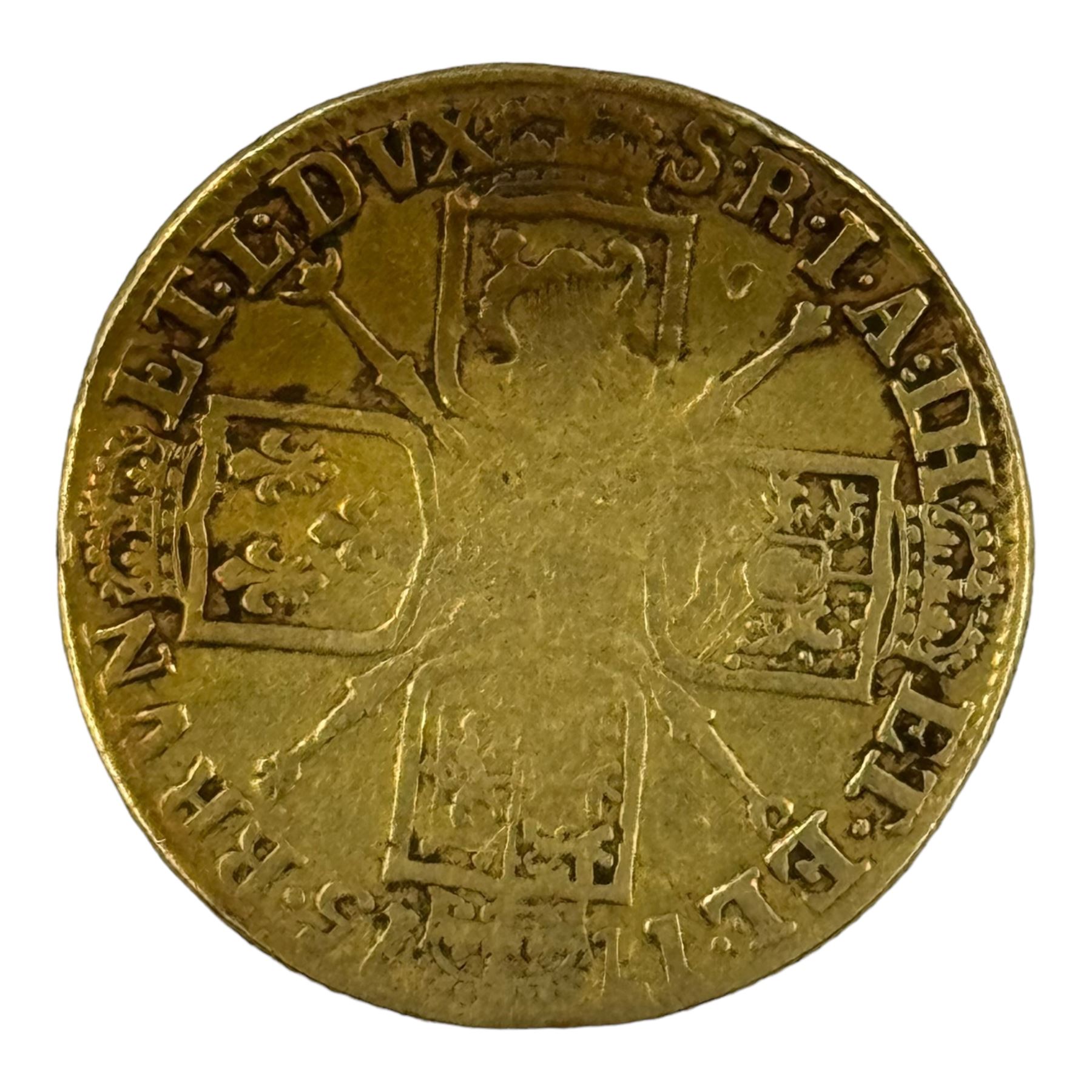 1715 gold full guinea coin, bent