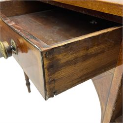 19th century mahogany kneehole side or dressing table, rectangular top over single drawer and two cupboards, on ring turned supports 