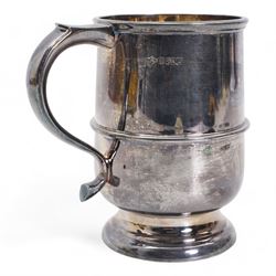 Silver christening mug with loop handle and engraved with initials H13cm Sheffield 1996 Makers mark RAL