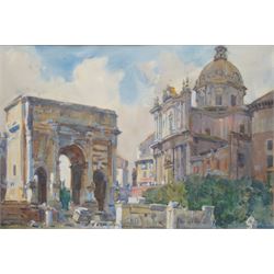 George Owen Wynne Apperley (British 1884-1960): The Roman Forum with View of the Arch of Septimius Severus and the Santi Luca e Martina, watercolour signed and dated 1913, 30cm x 45cm