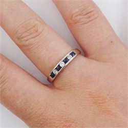 9ct white gold sapphire and cubic zirconia half eternity ring, hallmarked