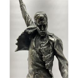 Pewter sculpture of Freddie Mercury, produced by Compulsion Gallery UK as a 1/8 scale replica of the statue sculpted by Czech sculptor Irena Sedlecka, with certificate, H45cm