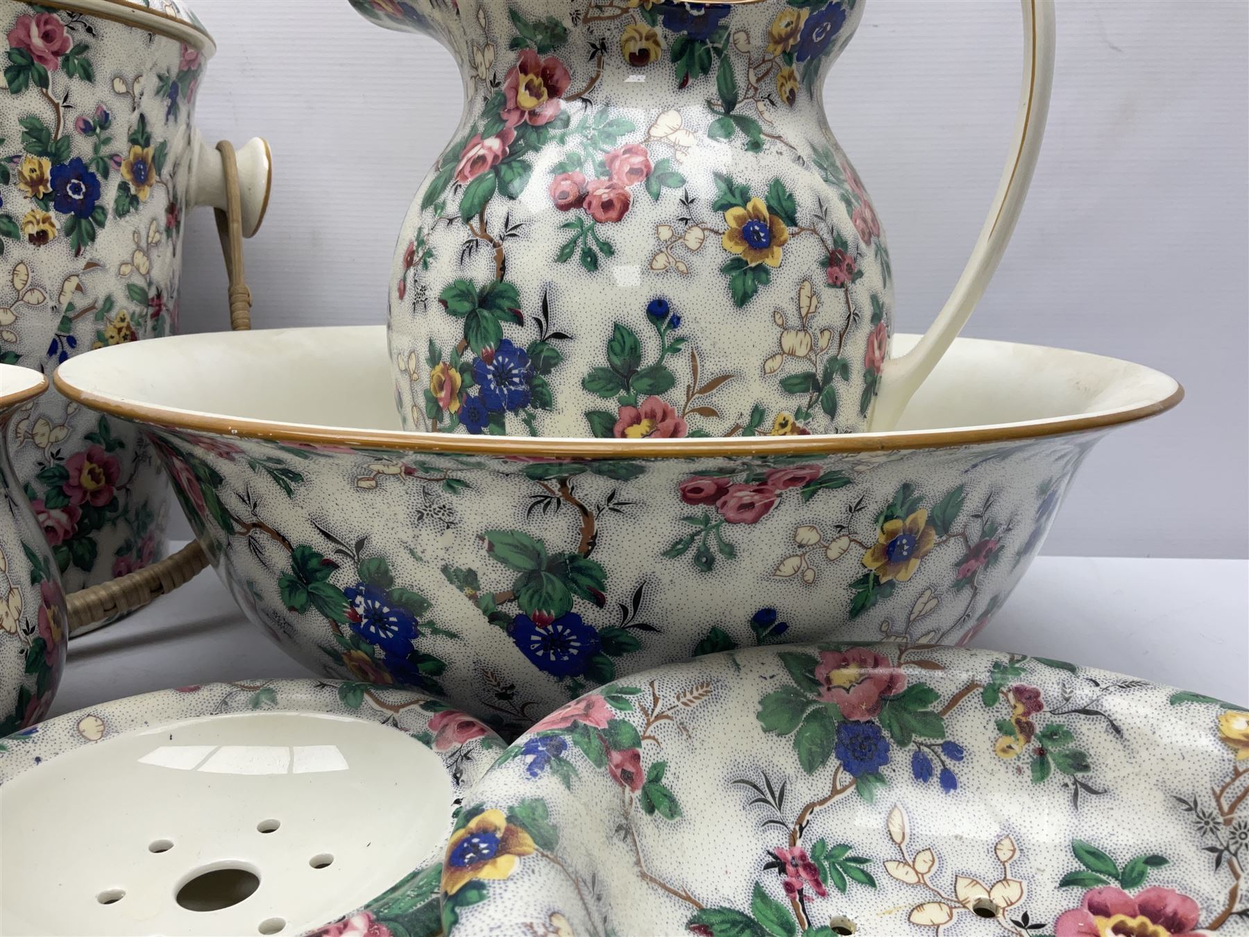 Crown Ducal chintz wash set including jug, wash bowl, chamber pot, etc