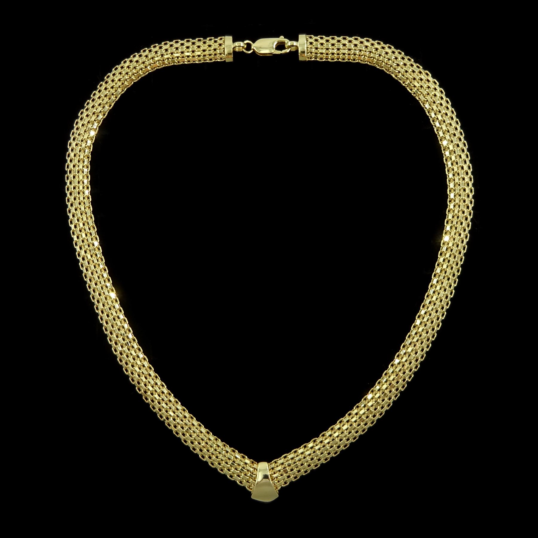 9ct gold mesh link V necklace, hallmarked