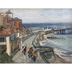 Florence Adelina Hess (Staithes Group 1891-1974): Cromer Promenade and Pier, oil on canvas signed 31cm x 41cm