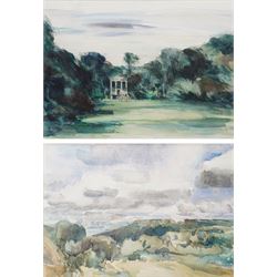 Harold Wharfe (Yorkshire 20th century): 'The White Horse' and Ionic Temple at Rievaulx Terrace, two watercolours signed inscribed and dated max 33cm x 46cm (2)